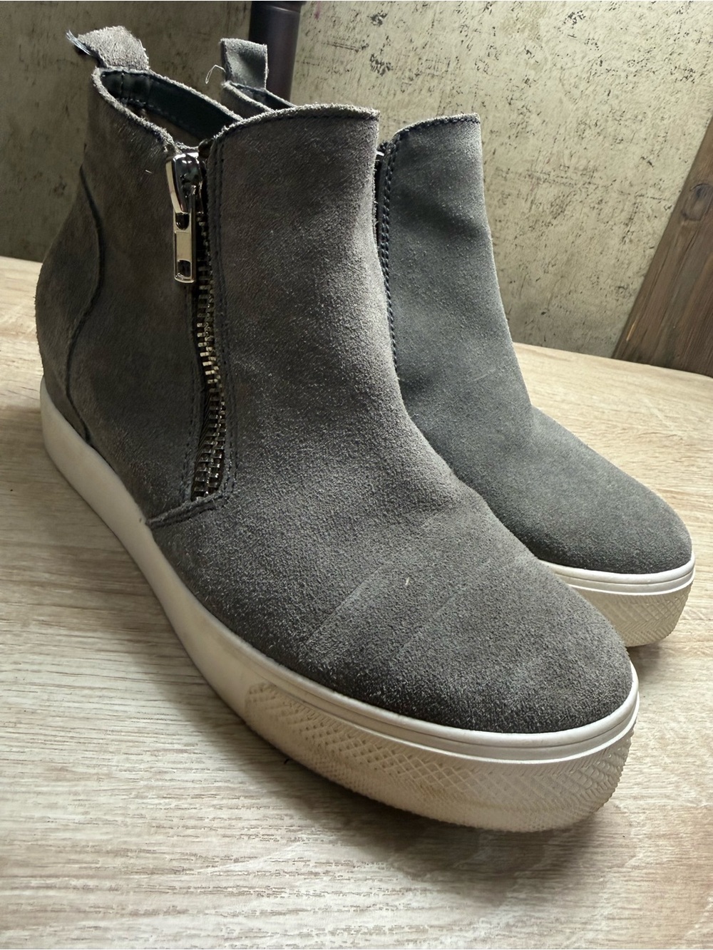 Steve Madden Gray Suede Wedge Sneaker Booties with Side Zip